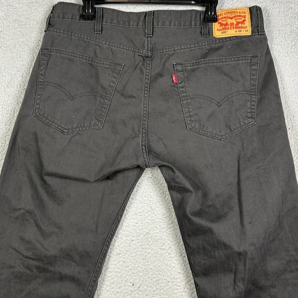 Levis 505 Jeans Mens 38X32 Black Regular Fit Straight Leg Denim Red Tab 5 Pocket
